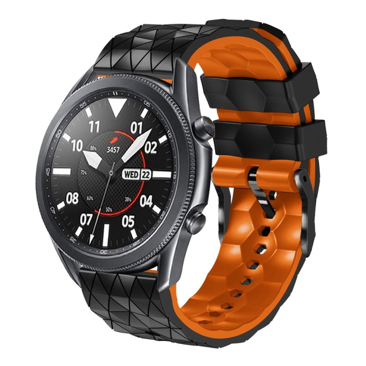 22mm two-color silicone watch strap, black and orange geometric football pattern