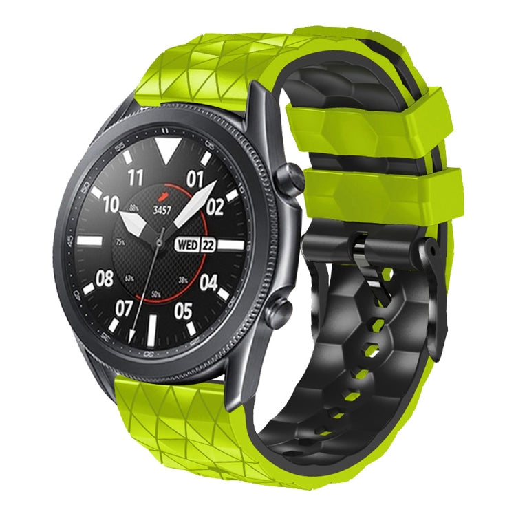 22mm two-color silicone watch strap, neon green and black geometric football pattern