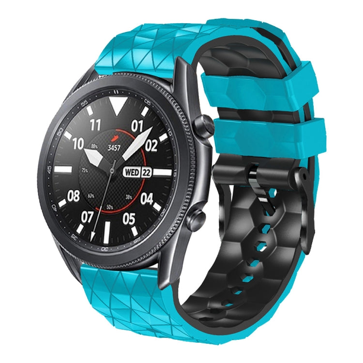 22mm two-color silicone watch strap, teal blue and black geometric football pattern