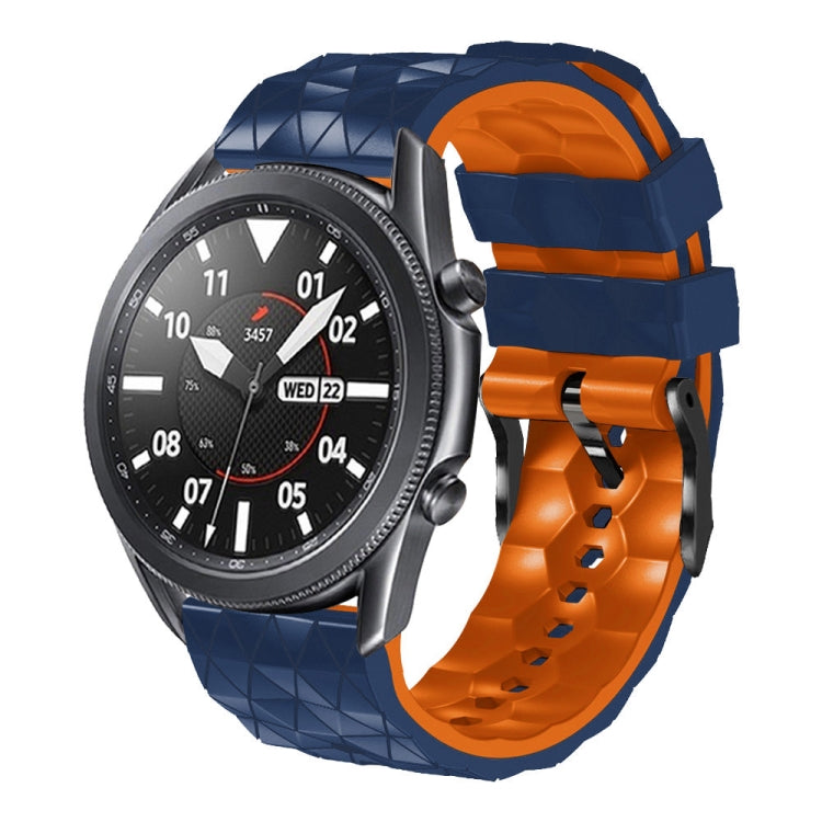 22mm two-color silicone watch strap, dark blue and orange geometric football pattern