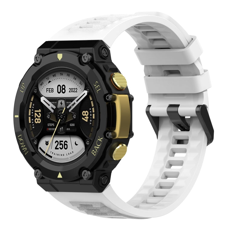 Silicone leisure watch band for Amazfit T-Rex 2 in white, ribbed strap