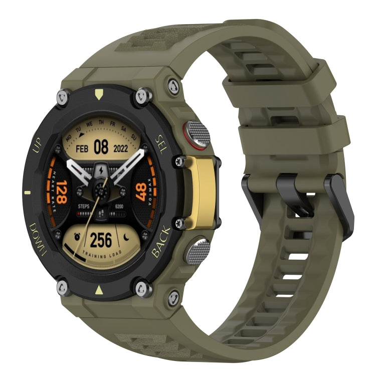 Silicone leisure watch band for Amazfit T-Rex 2 in jungle green, ribbed strap