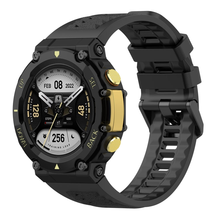 Silicone leisure watch band for Amazfit T-Rex 2 in black, ribbed strap