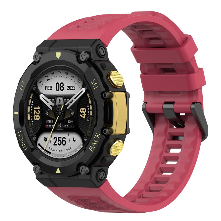 Silicone leisure watch band for Amazfit T-Rex 2 in red, ribbed strap