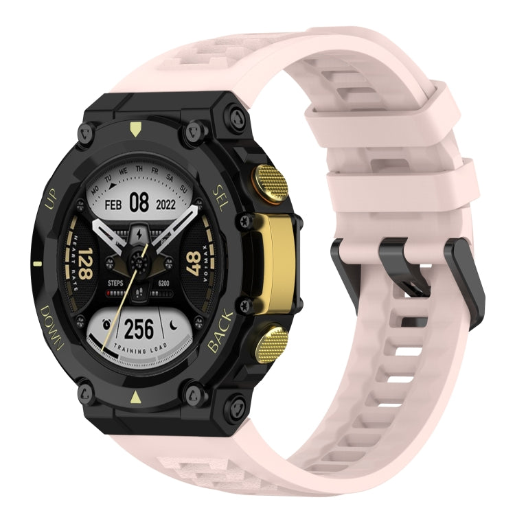 Silicone leisure watch band for Amazfit T-Rex 2 in sand pink, ribbed strap