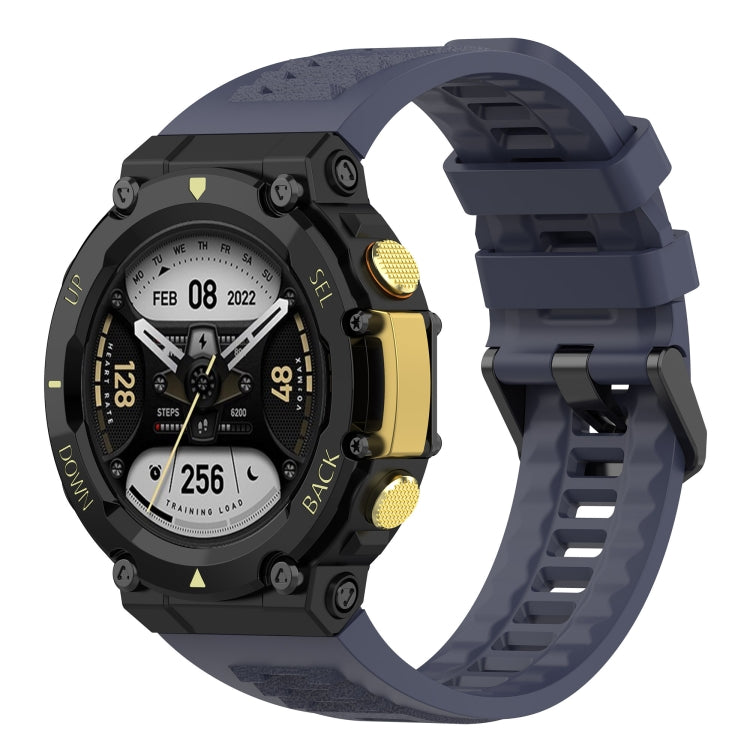 Silicone leisure watch band for Amazfit T-Rex 2 in dark blue, ribbed strap
