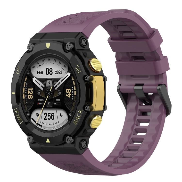Silicone leisure watch band for Amazfit T-Rex 2 in dark purple, ribbed strap