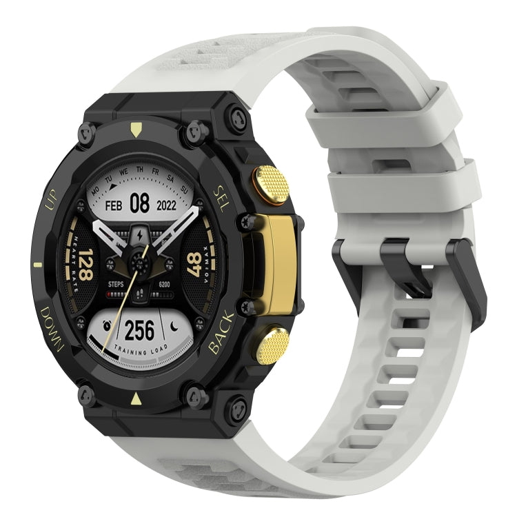 Silicone leisure watch band for Amazfit T-Rex 2 in white, curved strap view