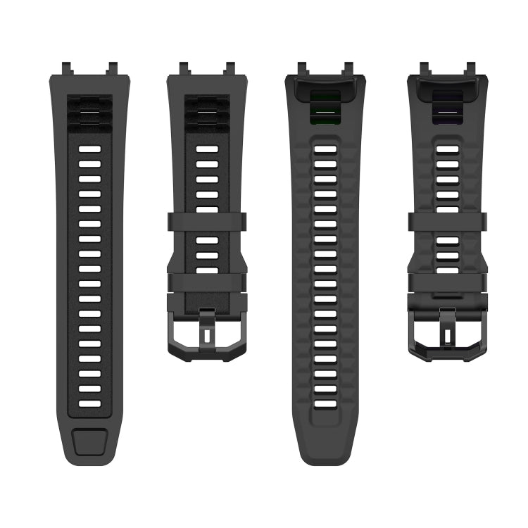 Silicone watch band in dark tones with perforated strap and sliding clasp