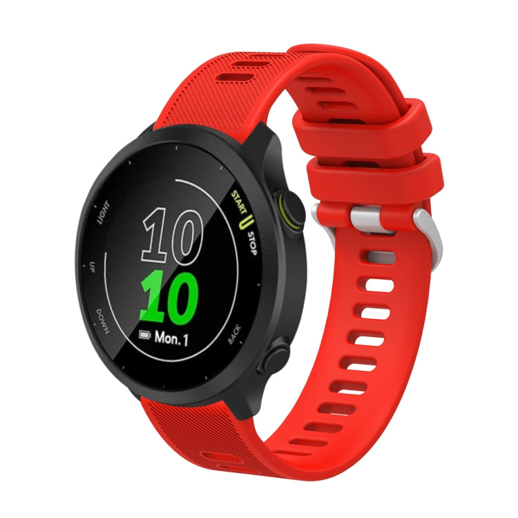 20mm silicone twill watch band, red perforated strap with round smartwatch face.