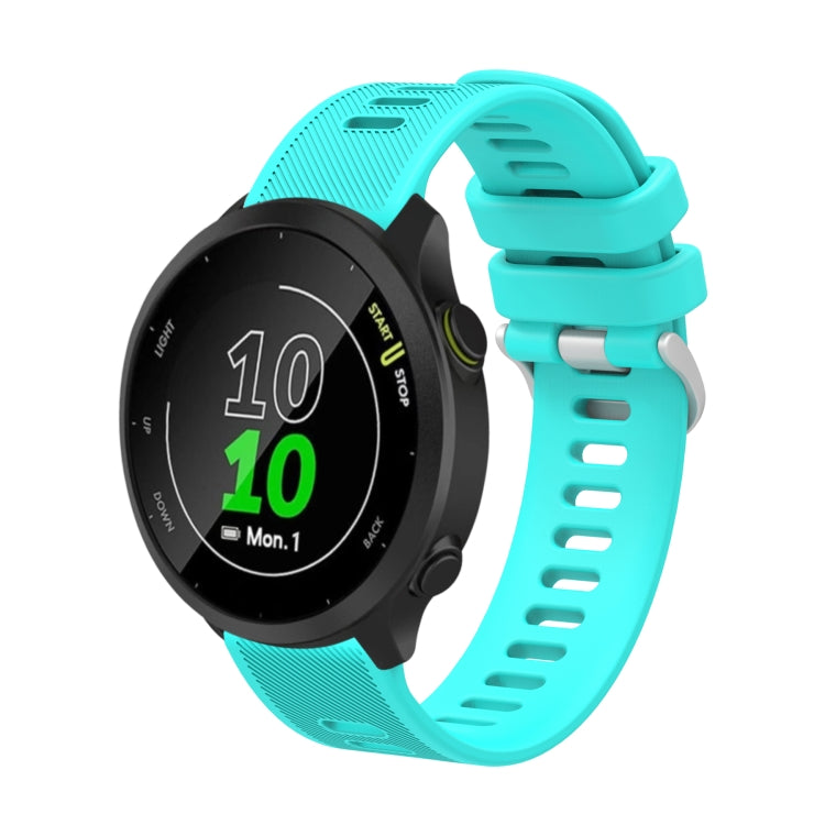 Silicone twill watch band, teal strap with perforated texture and adjustable buckle