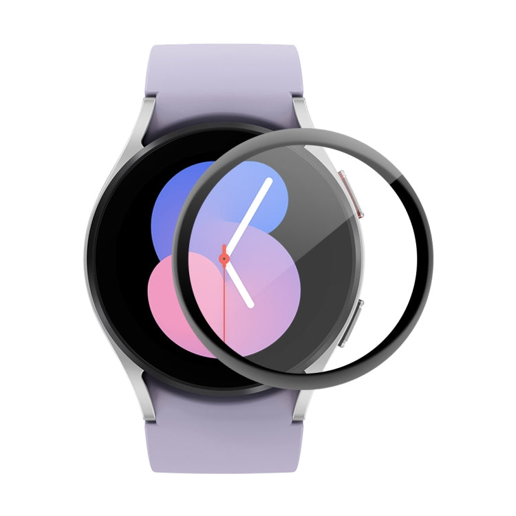 Smartwatch screen protector film on lavender band, full coverage round fit