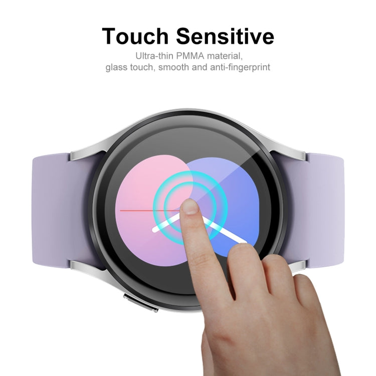 Full coverage smartwatch screen protector film on round display, touch enabled