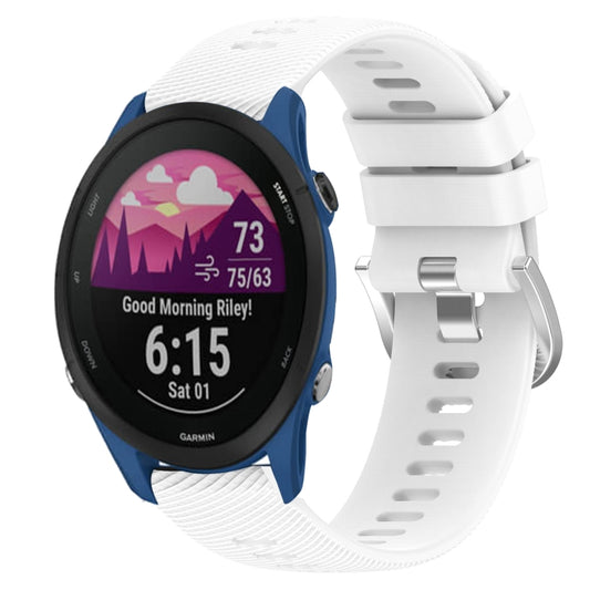 White and blue silicone watch bands with ridged texture and snap clasps for secure fit