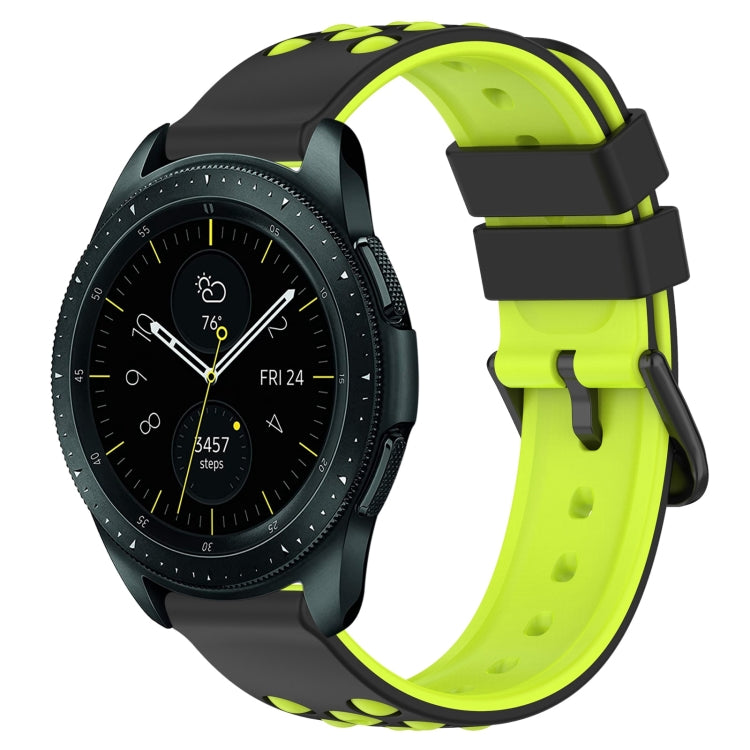 Two-color porous silicone watch band with lime green and black perforated links