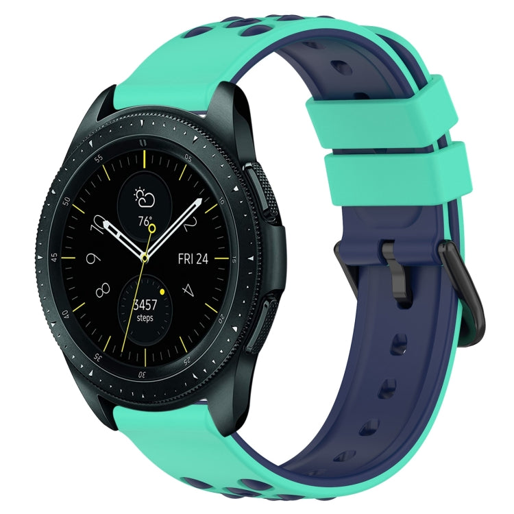 Two-color porous silicone watch band with teal and navy perforated links