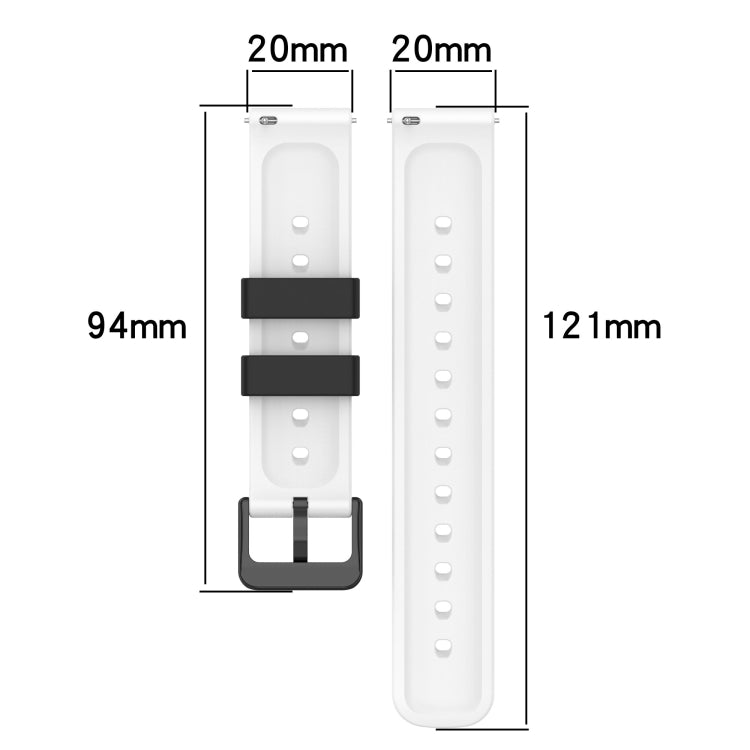 20mm porous two-color silicone watch band for Galaxy Watch 42mm, white with black pieces