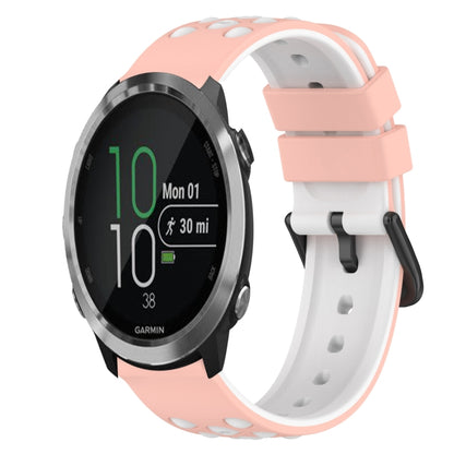 Two-color silicone watch band with light pink and white sections, black clasp.