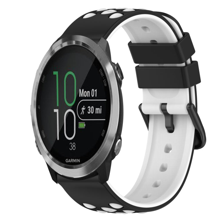Two-color silicone watch band, white with black sport-style holes and buckle