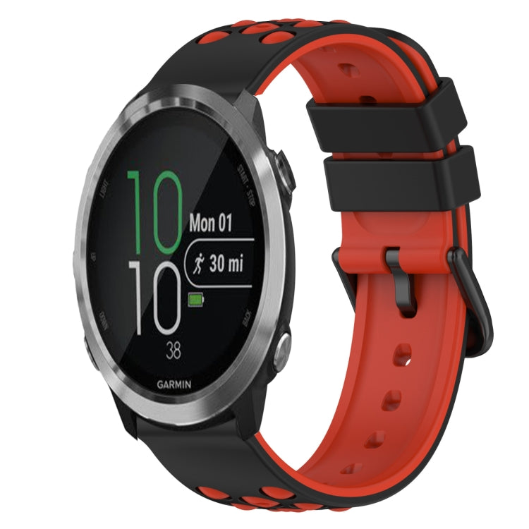 Two-color silicone watch band, orange with black sport-style holes and buckle