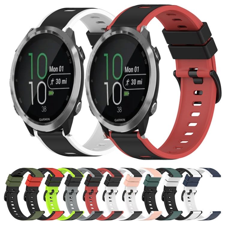 Assorted two-color silicone watch bands shown in multiple colors with black hardware.