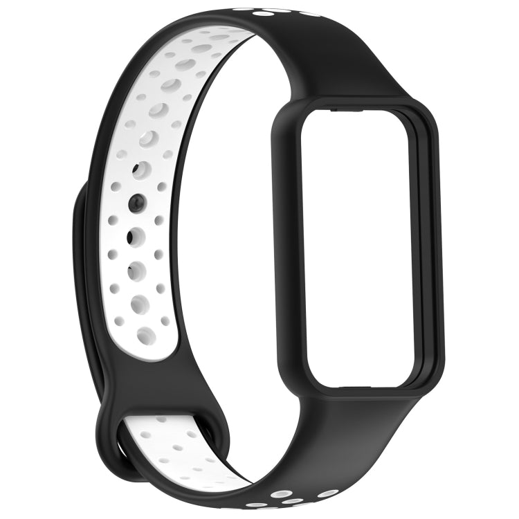 Two-tone silicone watch band, black frame with white perforated strap.