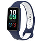 Two-tone silicone watch band in navy and white with smartwatch display visible.