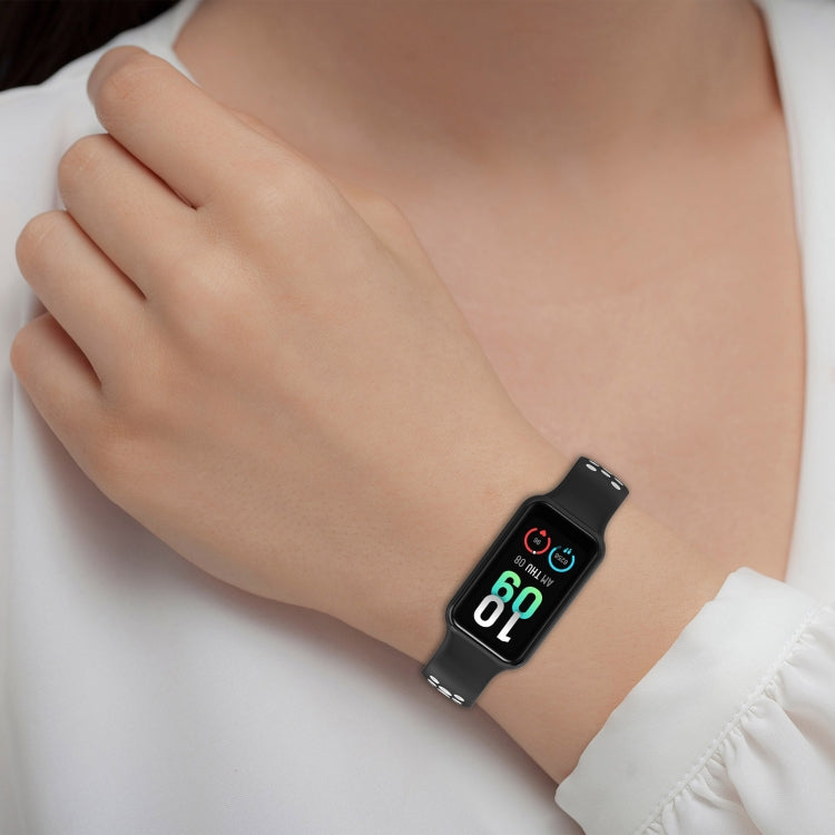 Two-tone black and white breathable silicone watch band with perforations for smart watch
