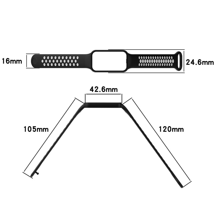 Black breathable silicone watch band with perforated side panels and clasp loop ends
