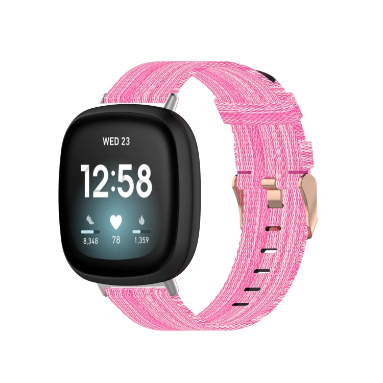 Nylon weave watch band with pink strap and rose-gold buckle for Fitbit watch