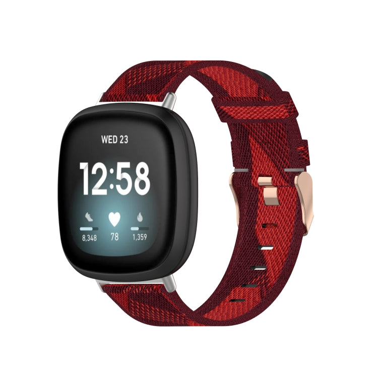 Nylon weave canvas watch band in dark red, with metal buckle and adjustment holes