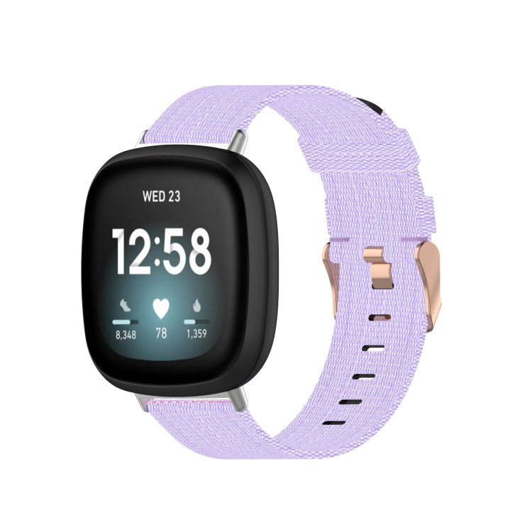 Nylon weave watch band in light purple fabric with metal pin and holes