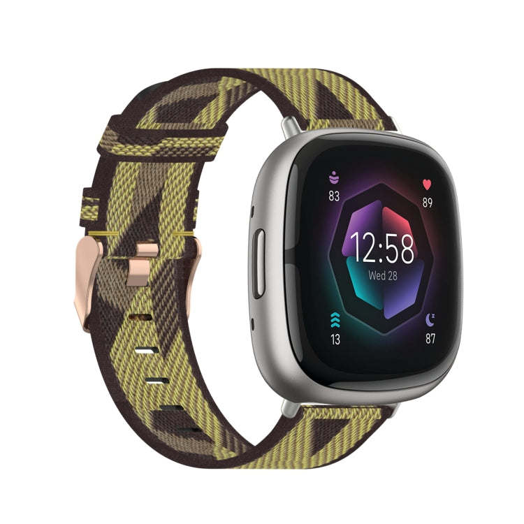 Nylon weave watch band in dark brown and olive green check pattern with clasp