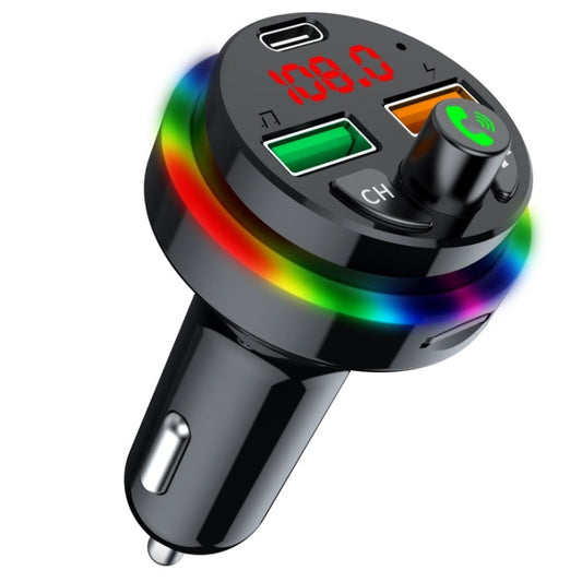 PDF16 Car Bluetooth 5.0 FM Transmitter Colorful Ambient Light Type C Dual USB Fast Charging Charger, PDF16