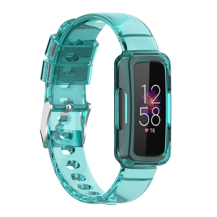 TPU integrated watch band with transparent teal strap and teal watch case for Fitbit Inspire 3