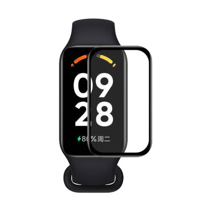 Full-coverage smartwatch screen protector film with clear glass-like panel on black band