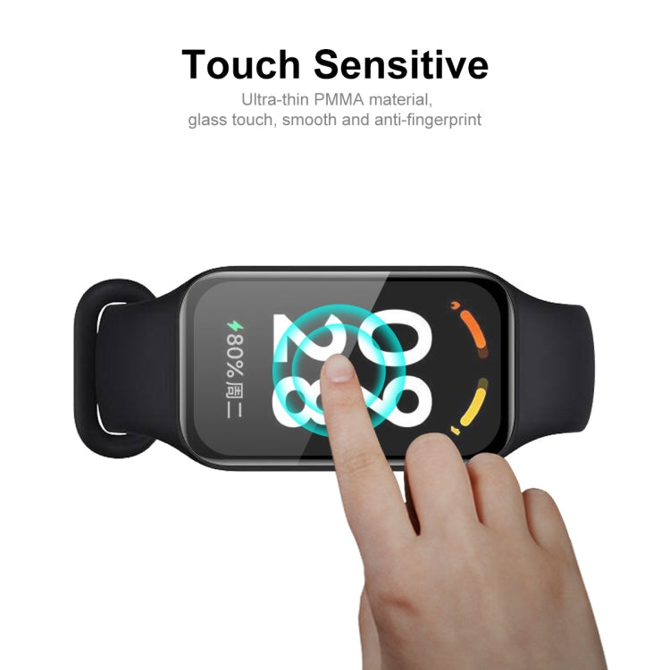 Touch-sensitive PMMA screen protector on a smartwatch display with finger interaction