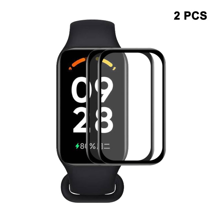 Two full-coverage smartwatch screen protectors for a square display on black band