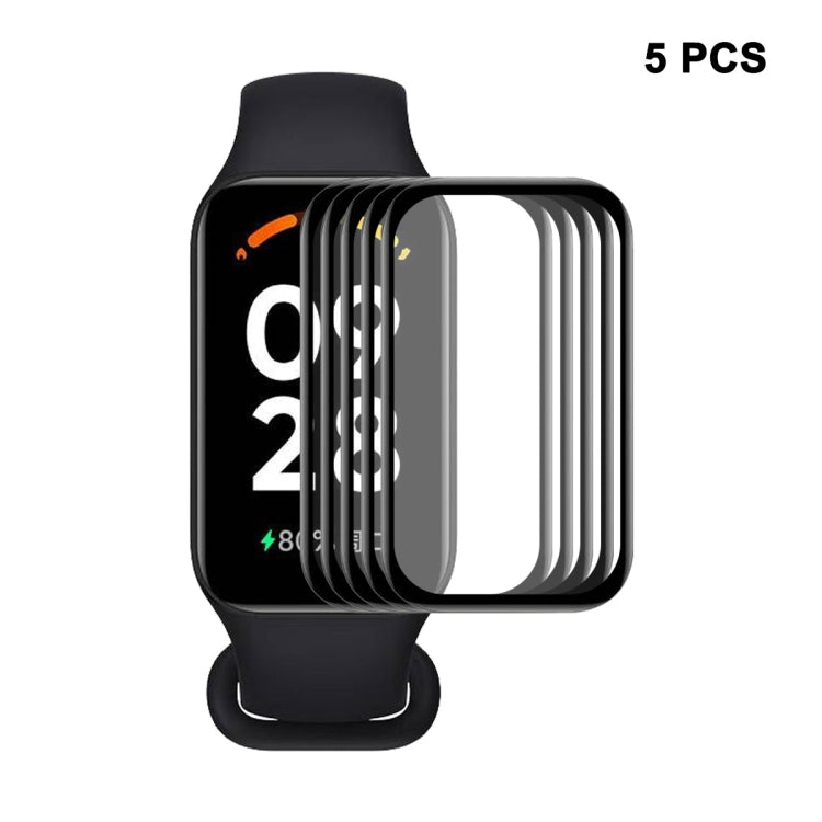 Five full-coverage smartwatch screen protectors layered for square display on black band