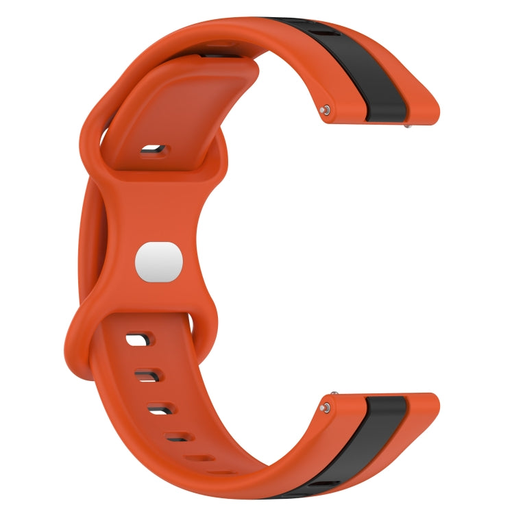 Two-color silicone watch band with butterfly buckle, orange and black band close-up