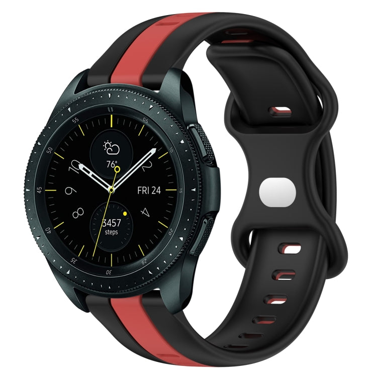 Two-color silicone watch band with butterfly buckle, black and red for Galaxy Watch 42mm