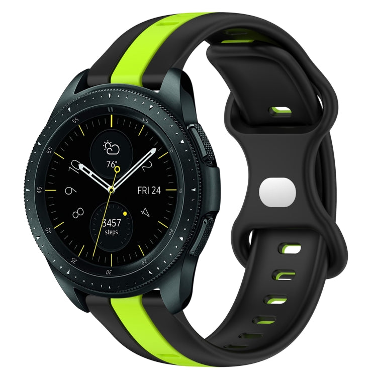 Two-color silicone watch band with butterfly buckle, neon green and black for Galaxy Watch 42mm