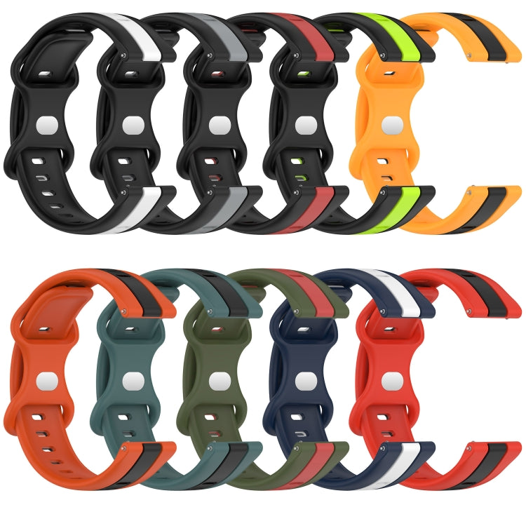 20mm butterfly buckle silicone watch band set, mixed two-color straps in rows.