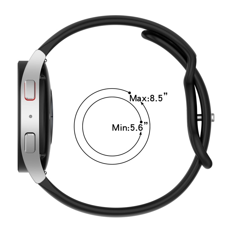20mm butterfly buckle silicone watch band in black, contoured strap with holes.