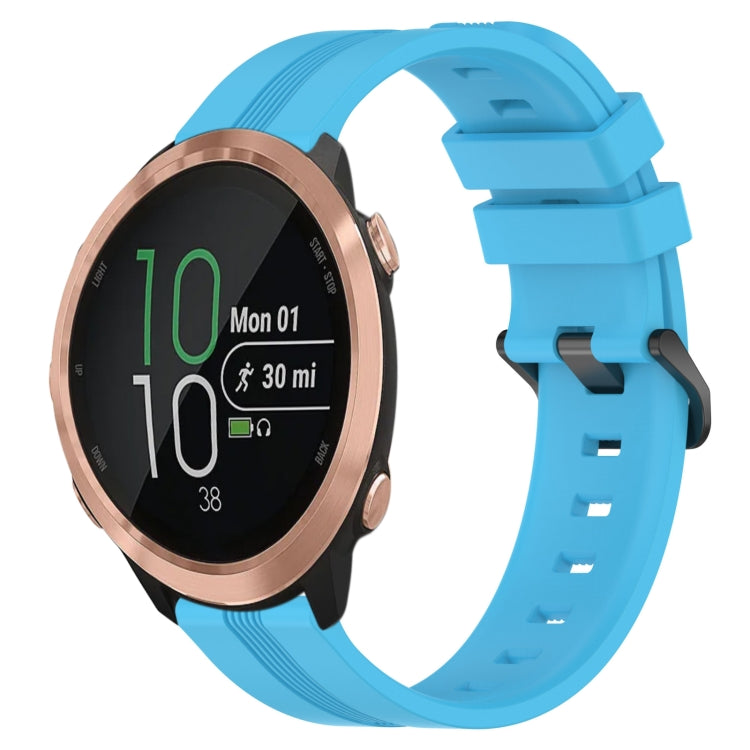 Sky blue silicone watch band with concave striped texture and buckle clasp