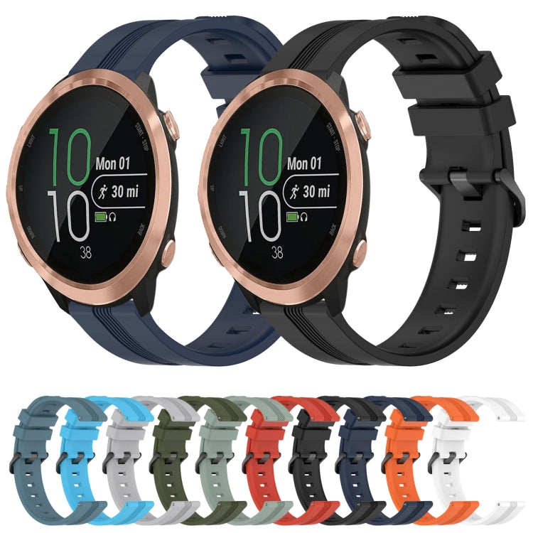 Navy and black 20mm concave striped silicone watch bands, buckle with adjustment holes