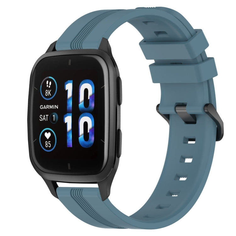 Light blue 20mm concave striped silicone watch band with clasp and adjustment holes