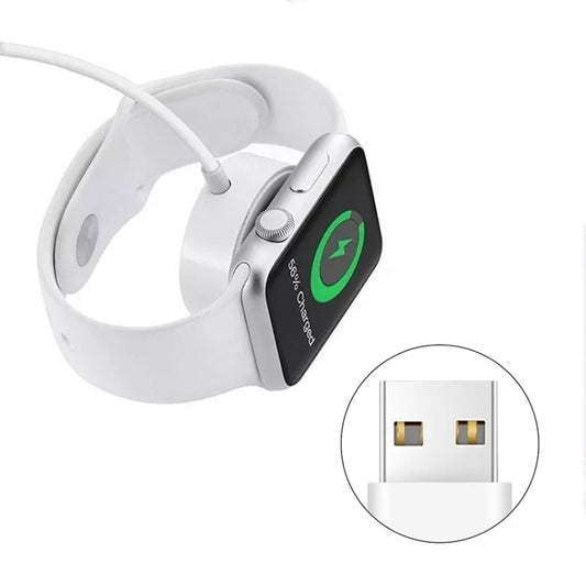 Magnetic charging puck cable for Apple Watch style, shown with USB connector detail