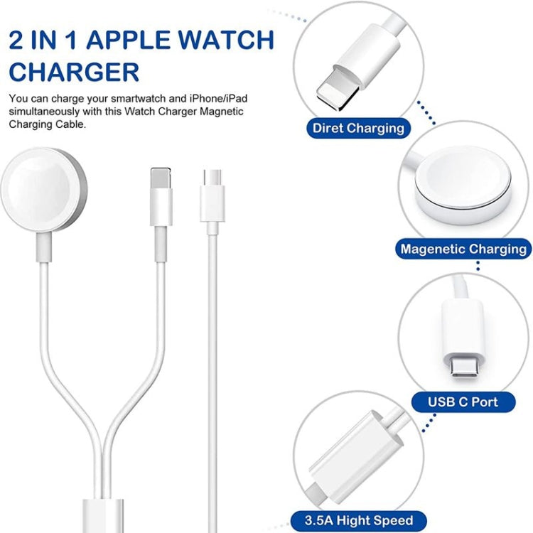 2-in-1 magnetic charging cable with USB-C plug and round watch charger pad