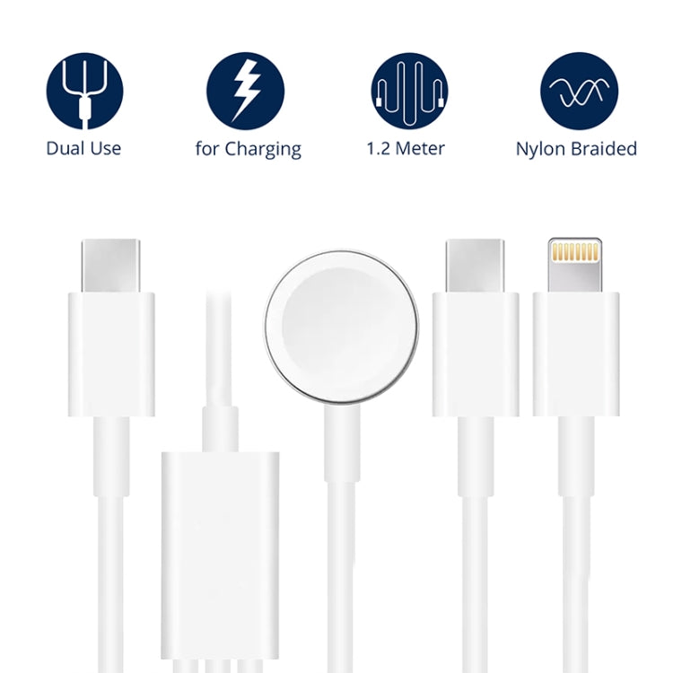 3-in-1 USB magnetic charging cable with white Type-C connectors and round disc